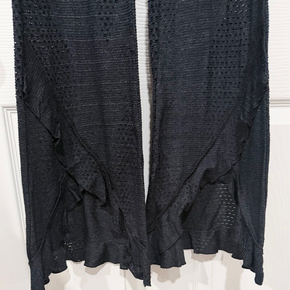 Free People Black Boho High Waisted Flare Mesh Crochet Ruffle Medium Leggings - Picture 6 of 11